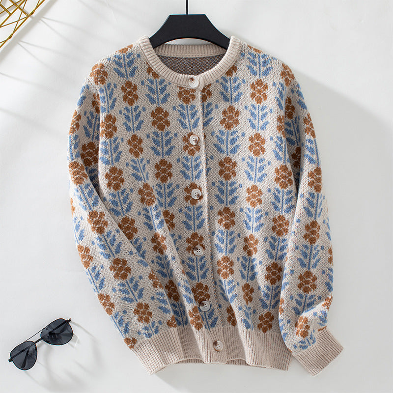 Sweet™ - Floral Button Up Knit Cardigan Sweater