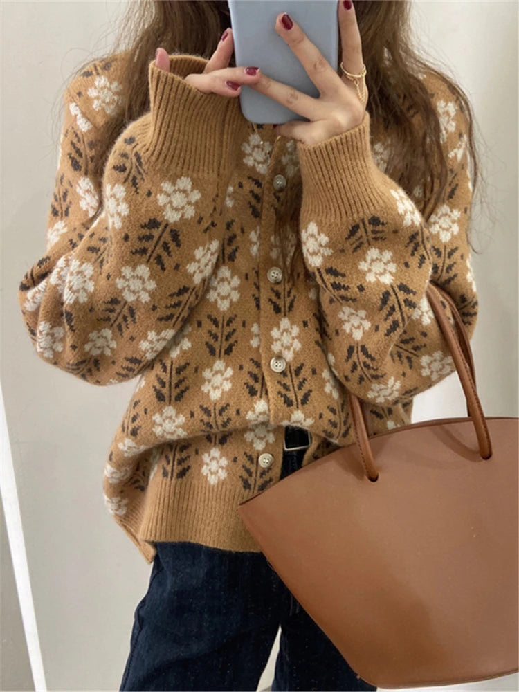 Sweet™ - Floral Button Up Knit Cardigan Sweater