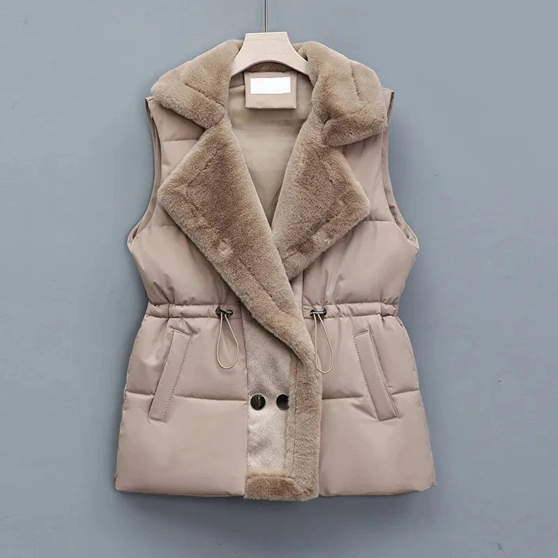 Breya™ - Mouwloze winterjas met imitatiebontvoering