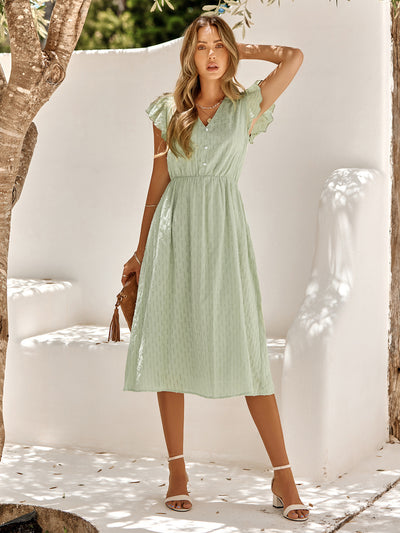 Lina™ – Flutter Sleeve Summer Midi Dress
