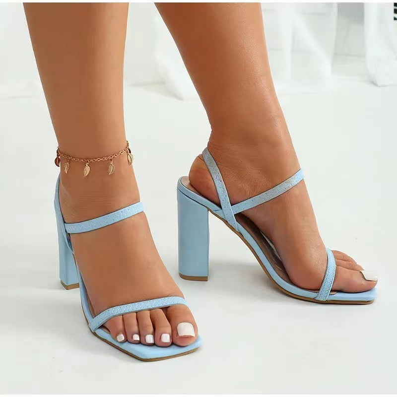 Strappy Square Toe Chunky Heel Sandaler 