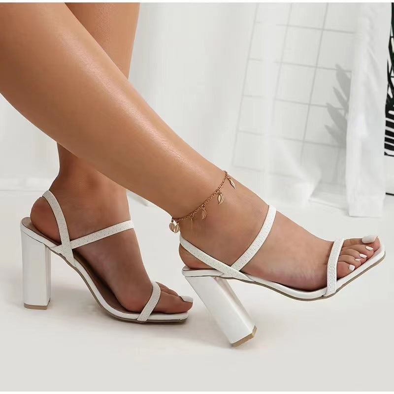 Strappy Square Toe Chunky Heel Sandals