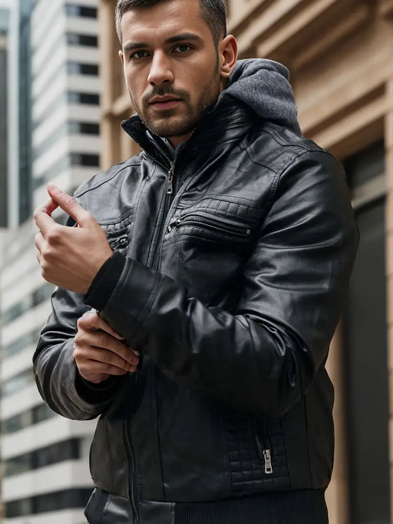 Yannick™ - PU Hooded Leather Jacket