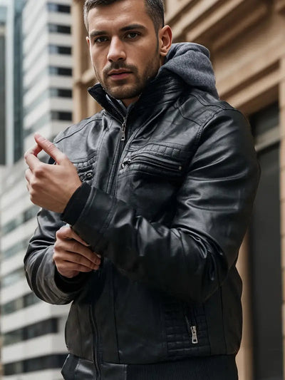 Yannick™ - PU Hooded Leather Jacket