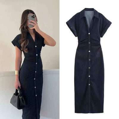 Harper™ | Button-Down Denim Midi Dress
