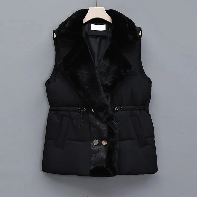 Breya™ - Mouwloze winterjas met imitatiebontvoering