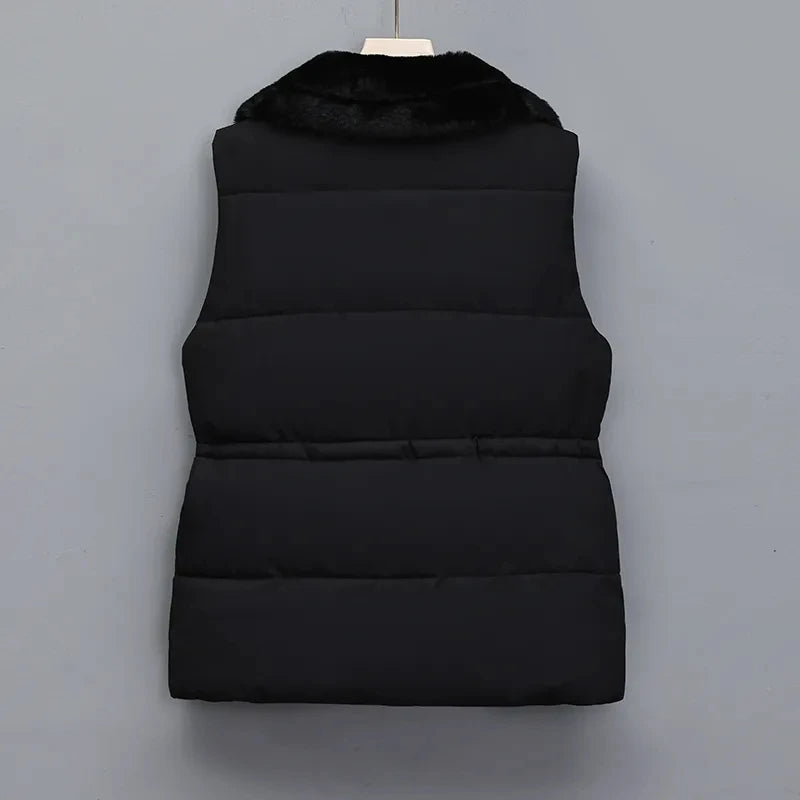 Breya™ - Mouwloze winterjas met imitatiebontvoering