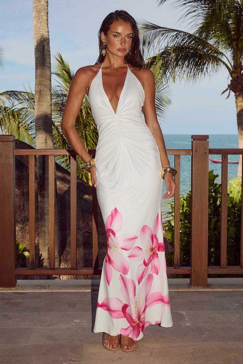 Isla™ | Tropische bloemen halterjurk