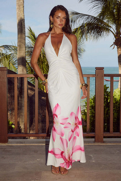 Isla™ | Tropische bloemen halterjurk