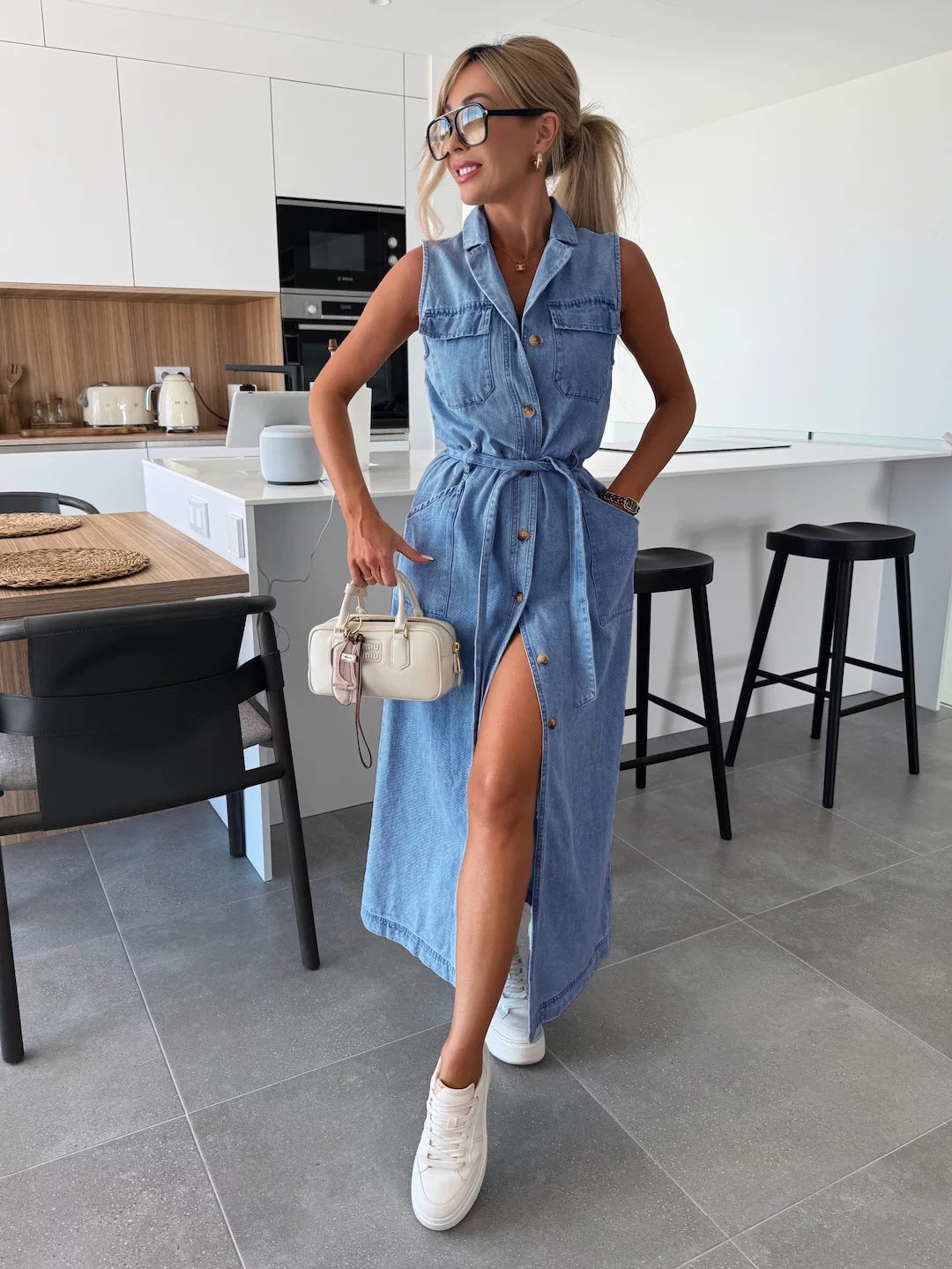 Layla™ – Sleeveless Belted Shirt Dress