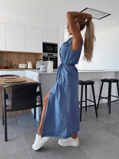 Layla™ – Sleeveless Belted Shirt Dress