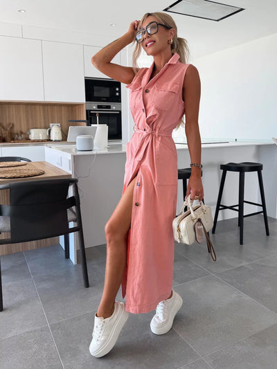 Layla™ – Sleeveless Belted Shirt Dress