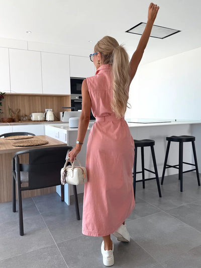 Layla™ – Sleeveless Belted Shirt Dress
