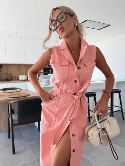 Layla™ – Sleeveless Belted Shirt Dress