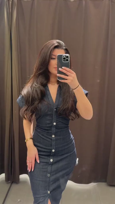 Harper™ | Button-Down Denim Midi Dress